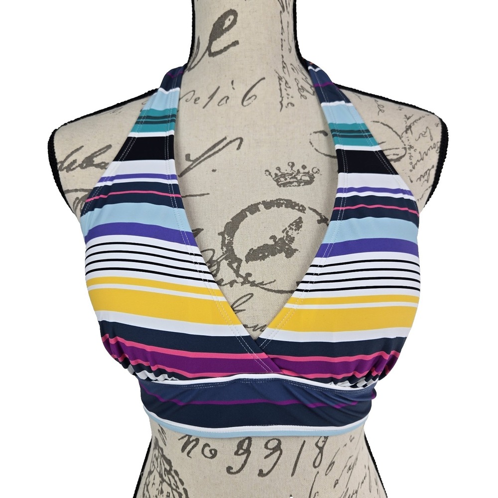 Anne Cole Striped Bikini Top Padded‎ Wireless Womens D NWT